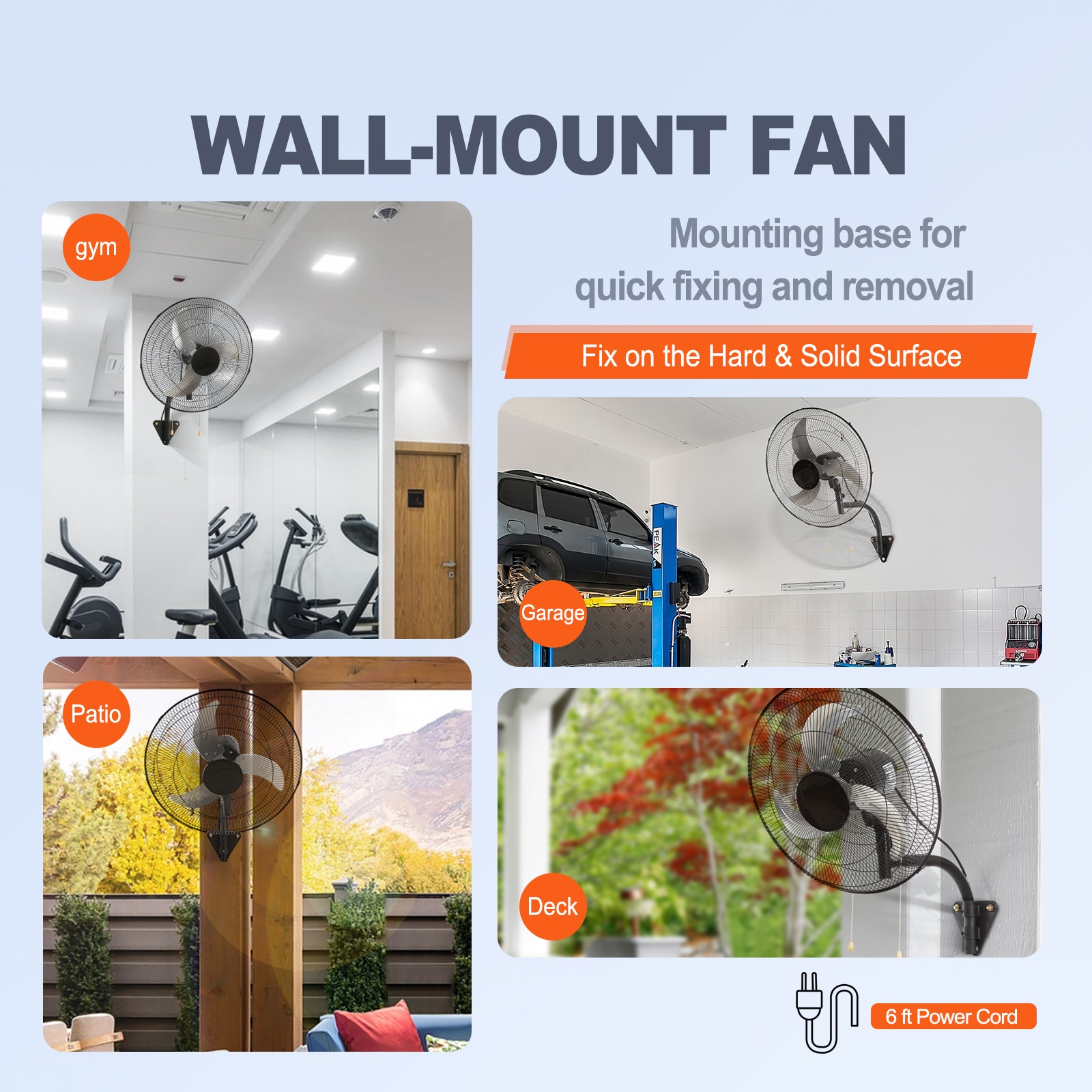 Wall Mounted Oscillating Industrial Fan 3 Speed High Velocity Black_voghion.com